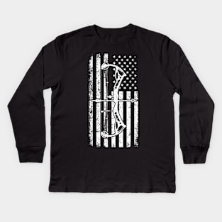 Bow Hunting Archery American Flag Patriotic Bow Hunters Kids Long Sleeve T-Shirt